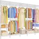 ULIFHOME H50 Clothes Rack, Large Clothing Racks for Hanging Clothes, White
Heavy Duty Garment Rack with Shelves, Freestanding Portable Wardrobe Closet 89.8'' W x 15.8" D x 76.2" H, Max Load 1400 Lbs