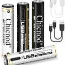 CHICNOD 4-Pack AAA Lithium Batteries, 1100mWh, Rechargeable, 1.5H Fast Charge w/Type-C Cable, 1000+ Cycles, for Toys/Remote/Flashlight/Camera (2 Black + 2 White)