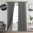 KOUFALL Grey Back Tab Linen Blackout Curtains 92 Inches Long (52"W x 92"L (Pack of 2))