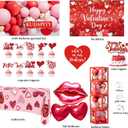 Valentines Day Party Decorations Romantic Red Heart Valentine Balloon Garland Backdrop Kit with Tablecloth Cake Topper Cupcake Toppers Love-Themed Party Supplies for Valentines Celebration