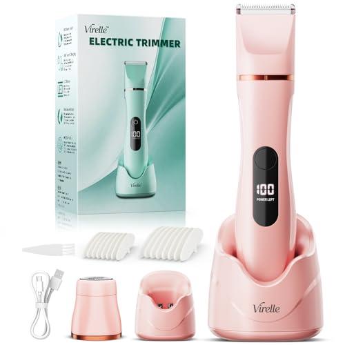 Hair Remover Razor Bikini Trimmer for Women, Painless Waterproof Electric Foil Shaver for Leg Body Armpit Facial, Cordless Ceramic Blade with USB Charging Dock, Travel Size Gifts for Her, Pink