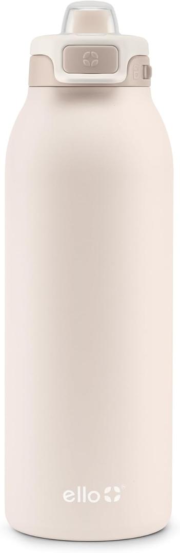 Ello Pop & Fill 40oz Stainless Steel Water Bottle with Quick Fill Technology, Double Walled and Vacuum Insulated Metal, Leak Proof Locking Lid, Sip and Chug, Reusable, BPA Free, Tonal Cream