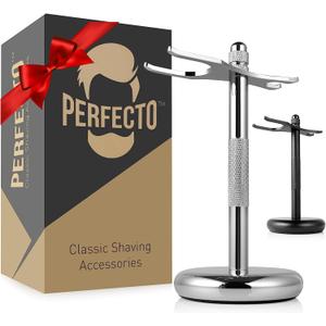 Perfecto Deluxe Chrome Razor and Brush Stand - The Best Safety Razor Stand. This Will Prolong The Life of Your Shaving Brush, metal