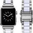 Wearlizer Silver Compatible with Apple Watch Band 38/40/41/42mm, Fashion Womens Men Stainless Steel Strap White Resin Wristband Replacement Metal iWatch Series 11 10 9 8 7 6 5 4 3 SE/Ultra 3 2 1