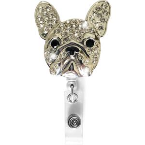 French Bulldog Badge Reel, ID Badge Holder, Nurse Badge Reel, Retractable Badge Holder, Frenchie Accessories, Gift for Frenchie Owners, Frenchie Jewelry (Silver)