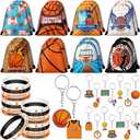 Talltalk 48 Pcs Basketball Party Favors Gifts Sets Kids Basketball Team Gifts 16 Sets Goodie Bags Stuffers Drawstring Candy Snack Bag Motivational Wristband Sport Keychains for Birthday Party Supplies