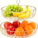 Kuuleyn Tiered Fruit Bowl, 2 Tier Gold Fruit Basket, Golden Fruit Basket Iron Round Golden Nordic Household Snack Storage Tray For Party Desktop Kitchen