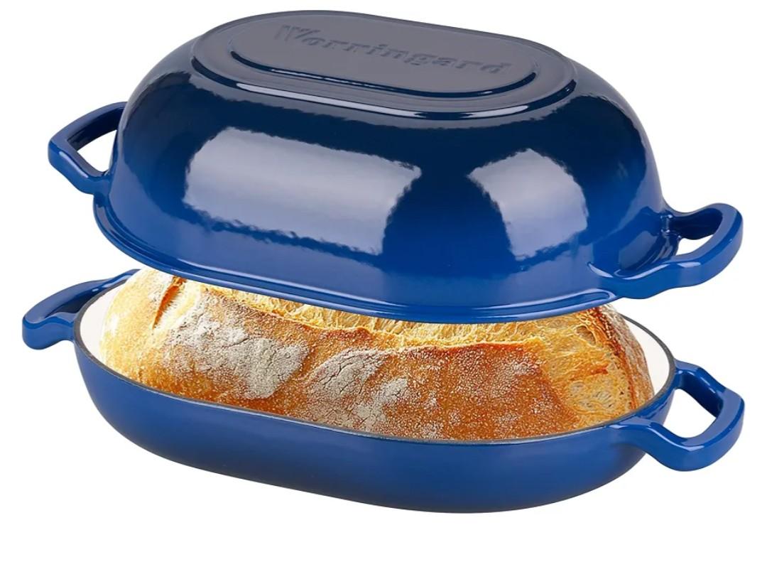 VORRINGARD Enameled Cast Iron Sourdough Bread Oven, Dutch Oven, Loaf Cast Iron Bread Pan for Homemade Bread Baking, Meatloaf Pan with Lid, 7QT, Blue