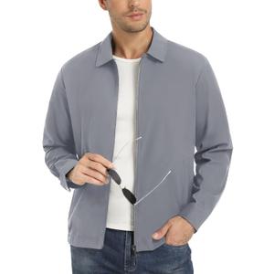 EKLENTSON Men's Lightweight Jackets Full Zip Laydown Collar Golf Light Windbreaker Jackets with Zip Pockets (Small)