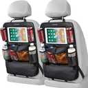 LUCMO Car Backseat Organizer with Touch Screen Tablet Holder-2 Pcs,9 Storage Pockets Car Storage Organizer, Protectors Kick Mats Travel Accessories for Kids-Black