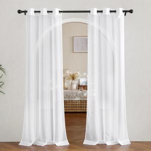 NICETOWN White Sheer Curtains 80 inches Long for Doorway, Grommet Voile Sheer with Light Filtering Window Treatments Elegant Door Curtains for Nursery/Bedroom, W42 x L80, 2 Panels