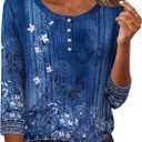 Zeagoo 3/4 Length Sleeve Women Tops Crew Neck Blouses Dressy Casual Summer T Shirts Loose Fit Business Work Clothes (Blue, M)