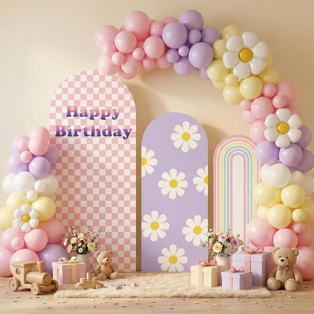 Chunful 3 Pcs Blue Dog Birthday Arch Backdrop Cover Photo Background Decor 2-Sided Round Top Cartoon Themed Backdrop Arch Cover for Baby Shower Birthday Party Decor 6 ft/5 ft/4 ft (Pink-Purple)