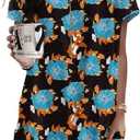 Poetsky Summer Womens Tunic Tops for Leggings with Pockets Short Sleeve Casual Long T Shirts, (Z Black Floral), Size M