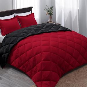 Basic Beyond King Size Comforter Set - Red and Black, Reversible for All Seasons, 1 Comforter (104"x92") and 2 Pillow Shams (20"x36"+2")