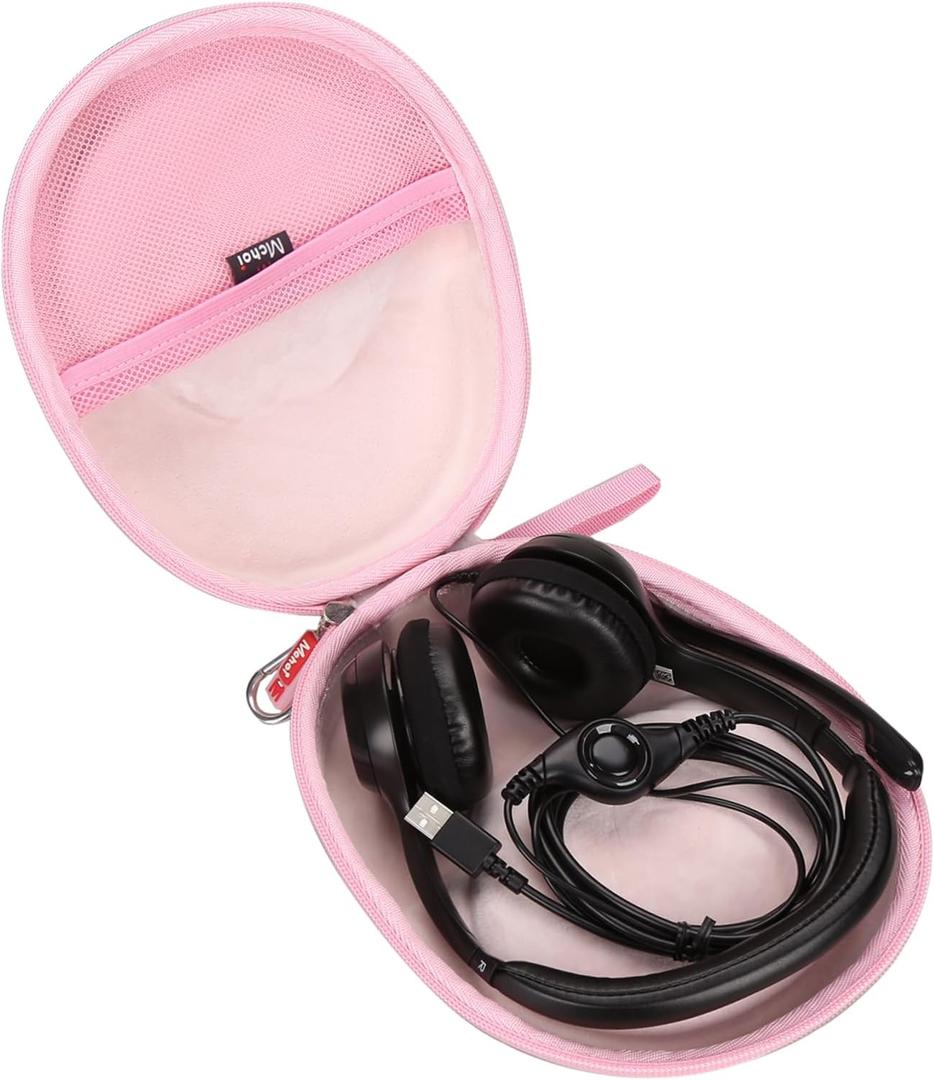 Mchoi Hard Protable Case Fits for Logitech H390 / Logitech Zone 301 Wired Headset, Case Only, Pink