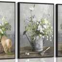 2 x 3pcs Country Daisies Poster Wall Art Countryside Flower Painting Picture Wall Decor Farmhouse Still Life Basket Poster Print Artwork for Bathroom Bedroom Home Decoration 16x24in Unframed