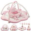 3-in-1 Baby Play Mat, Baby Seats for Infants for Sitting Up, Tummy Time Mat with 5 Detachable Toys, Activity Gym & Playmats for Babies 0-6 6-12 Months, Newborn Babies Shower Gifts (Pink)