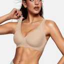 OEAK Womens Deep V Bras Wireless Comfortable Bra Supportive No Underwire Bras Tshirt Push Up Bralettes Plunge Seamless Bra (Beige, XS)