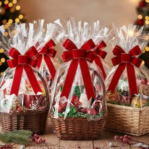 Janinka 12 Pcs 10 x 6 Inch Large Velvet Christmas Bows for Gift Wrapping Christmas Ribbon Bows Wrapping Accessory for Xmas Present Boxes Bouquet Basket Bottles Supplies(Red)