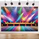 Rainbow Stage Disco Backdrop 7X5FT, 70s 80s 90s Colorful Neon Backdrop, Vintage Lights Photography Background, Rock Music Club Party Decorations Supplies Photo Props