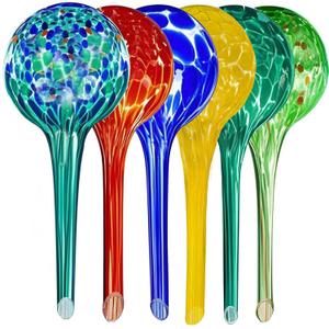 Self Watering Globes for Plant Large 6pcs Colorful Glass Plant Watering Device for Indoor Pots, Self Watering Bulbs for Vacation Plant Care, Drip Irrigation System for Garden, Patio & Hanging Plants