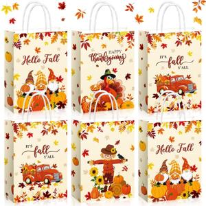 Pasimy 32 Pcs Thanksgiving Gift Bags Fall Gift Treat Bags with Handles Autumn Candy Goodie Paper Bag Maple Leaves Turkey Pumpkins Pouch for Thanksgiving Fall Harvest Party Favors Supplies Decorations
