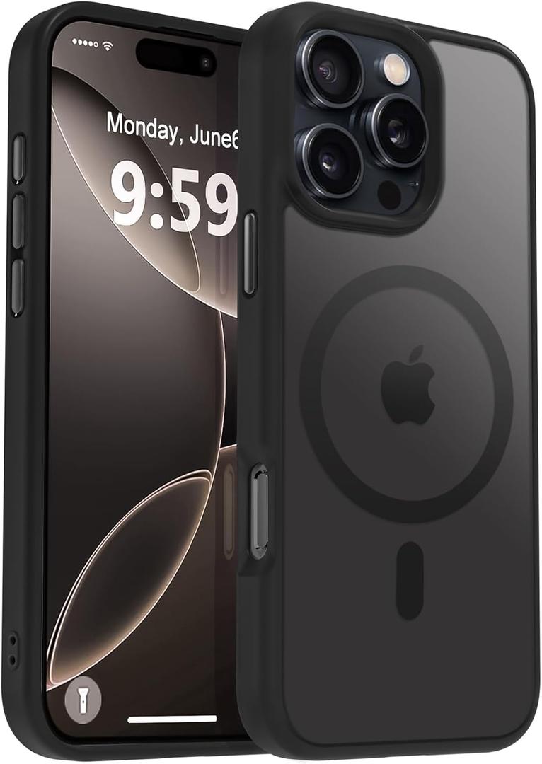 MOCCA Strong Magnetic for iPhone 16 Pro Max Phone Case, [Compatible with Magsafe][16FT Mil-Grade Drop Protection] Slim Thin Translucent Matte Protective Cover Case for iPhone 16 Pro Max Case, Black