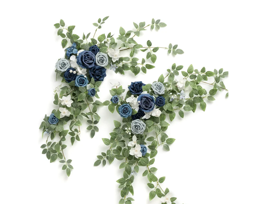 Ling's Moment 2PCS Dusty Blue Artificial Floral Swags Centerpieces Wedding Flower Rose Garland Greenery Arrangements for Sweetheart Table Decor Backdrop Arch Flowers Wall Home Garden Decorations