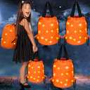 Yeyeplum 3 Pcs Halloween Light up Bucket Kids LED Trick or Treat Drawstring Bags Multipurpose Reusable Candy Goodies Snack Bucket for Halloween Supplies Favors(Orange)