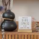 Mental Health Wooden Sign, Safe Space Quote, 4 x 5.5 Inches, Modern, Tabletop Mount, Words & Quotes, Home & Office Decor, Gift (White, Brown)