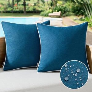 MIULEE Pack of 2 Outdoor Waterproof Throw Pillow Covers Decorative Farmhouse Linen Pillow Covers Solid Color Couch Pillow Covers for Patio Tent Bed Balcony Couch Sofa Living Room 18x18 Inch Blue