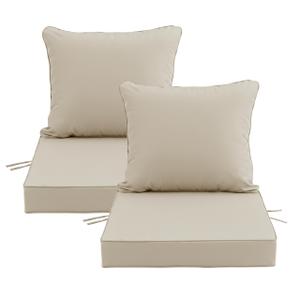 19x19 Inch Patio Chair Cushions Set of 2, Outdoor Furniture Cushions - Removable Cover, Water-Repellent, Fade-Resistant, Non-Slip Bottom & Straps, Replacement for Lawn, Porch & Deck Chair - Cream