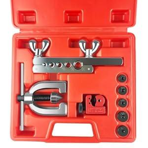 Brake Line Flaring Tool Kit, 3/16", 1/4", 5/16", 3/8" and 1/2” Double & Single Tubing Flare Tool for Copper and Aluminum Fuel Line Tube