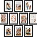 upsimples 5x7 Picture Frame Set of 10, Display Pictures 4x6 with Mat or 5x7 Without, Multi Photo Frames Collage for Wall or Tabletop Display, Black