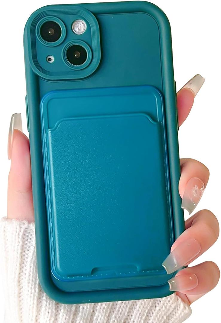 Lovmooful Compatible for iPhone 14 Case Cute Color Card Holder Design for Girls Women Soft TPU More Shockproof Protective Girly for iPhone 14 Case-Deep Blue