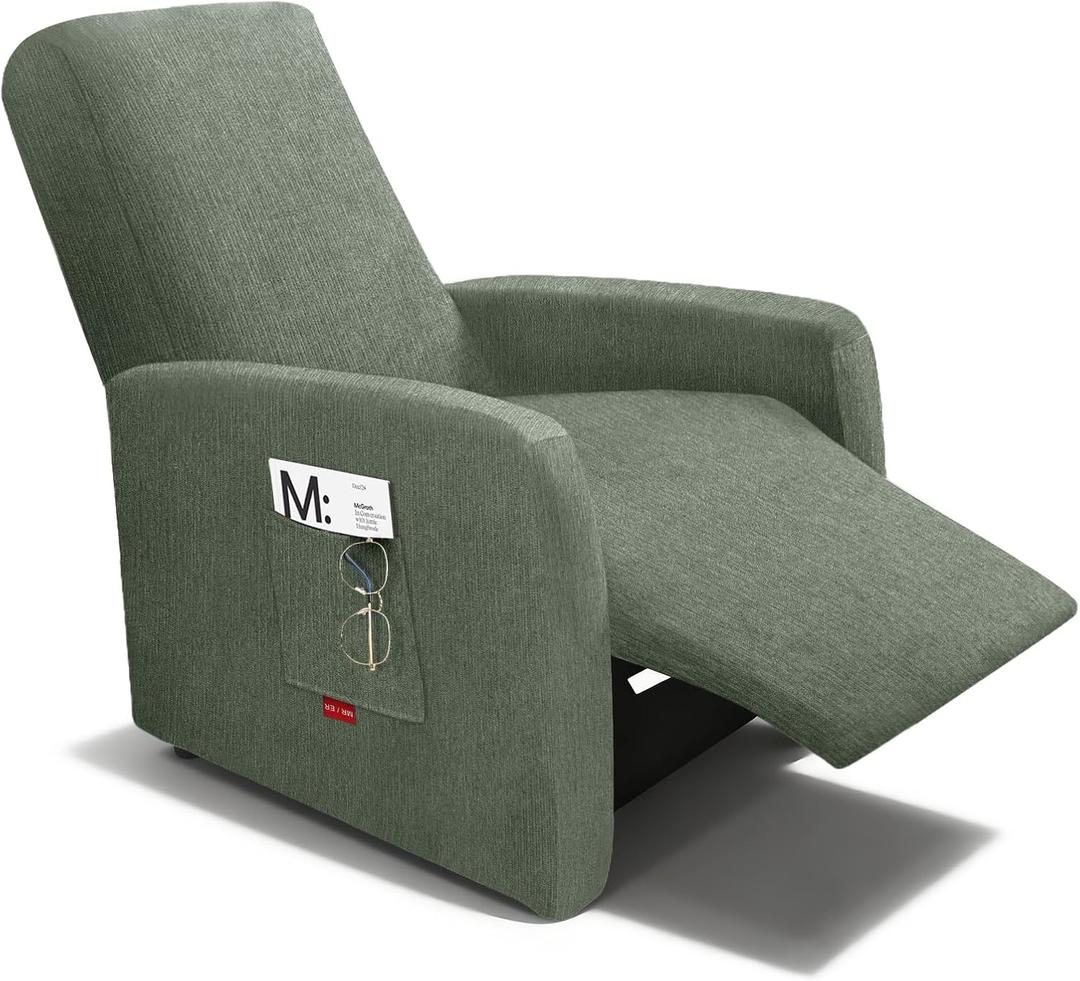 3 Pieces Stretch Recliner Chair Covers, Plush Fabric Washable Slipcover for Extra Small Lazy Boy Chairs (Green)