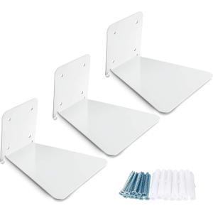 Jetec 3 Pack Invisible Floating Bookshelf Wall Mounted Floating Bookshelves Heavy Duty Book Organizers Hidden Book Shelf Metal Shelves Holder for Books Bedroom Living Room Home Office (White)