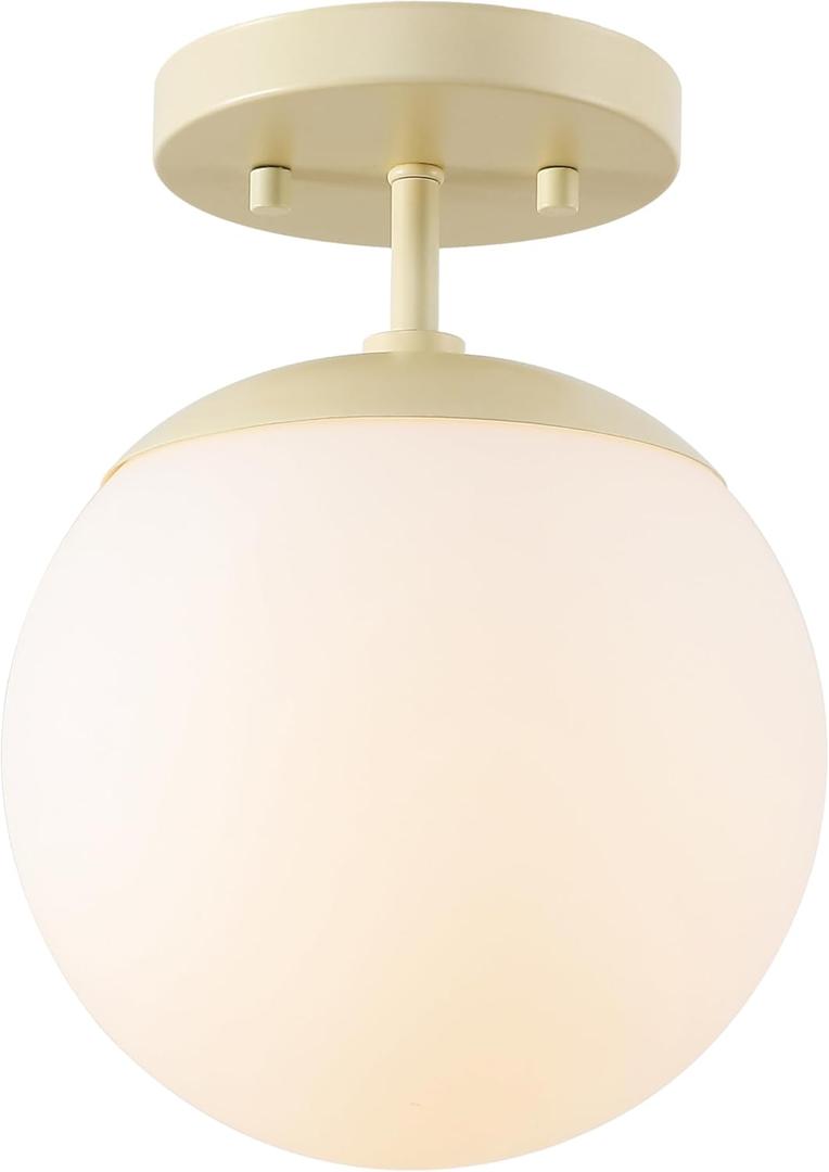 JONATHAN Y JYL7499B Marcel Bistro 7.75" 1-Light Bohemian Farmhouse Iron/Frosted Glass LED Semi Flush Mount, Beige/White for Bedroom, Living Room, Kitchen, Home Office, Kids Room