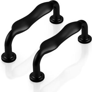 Probrico 5 Pack Matte Black Kitchen Cabinet Handles 3 Inch(76mm) Hole Centers,Cabinet Pulls Solid Zinc Alloy Cupboard Hardware for Drawer Pulls