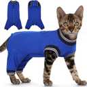 PUMYPOREITY Cat Recovery Suit for Hind Legs, Cat Surgical Spay Suit with Leg Sleeves to Stop Licking, Long Rear Sleeve Wound Cover Abdomen Kitten Onesie, Blue, S
