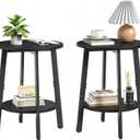 sthmec Side Table Set of 2, Small Round End Table with Storage Shelf for Small Space, 2-Tier Black Bedside Table Sofa Couch Table, Nighstands Set of 2 Accent Table for Living Room, Bedroom, Black