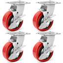 Nefish 5 Inch Industrial Grade Casters Wheels, Heavy Duty Polyurethane Casters Set of 4 with Dual Ball Bearing, Solid Polyurethane Wheel 3500 Lb, Plate Swivel Casters for, Industrial, Equipment