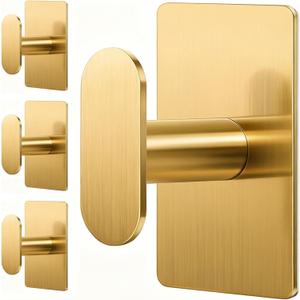 pickpiff Adhesive Towel Hooks for Bathroom: 20LB Extra Strong Wall Hanger for Shower Kitchen RV Dorm Apartment, Gold 4 Pack (Glod)