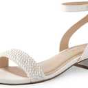 Ankis Black Nude White Gold Women Sandals Comfortable Walking Strappy Open Toe Sandals for Women Dressy Summer 1 Inch Low Block Heel Flat Adjustable Ankle Strap Shoes (White, 9)