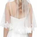 Wedding Veil Lace 1 Tier Cathedral Length Fingertip Length Bride Veil with Metal Comb, 30 in Off White