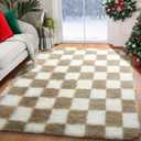 KICMOR Area Rugs for Bedroom Living Room, 4x6 Fluffy Soft Beige and Cream White Checkered Rug Fuzzy Shag Shaggy Carpet, Indoor Plush Rugs for Kids Boys Girls Dorm Nursery Office Home Decor Aesthetic