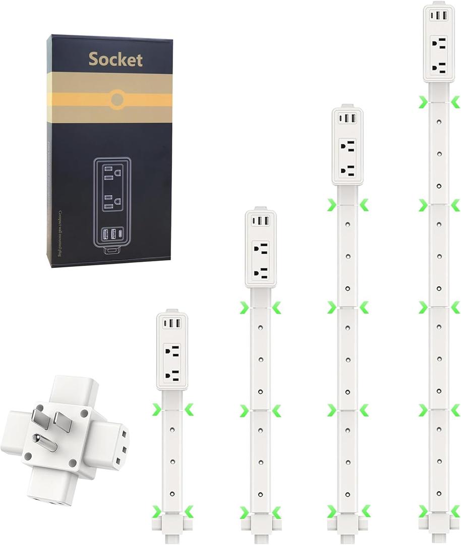 Outlet Extender Stick 9-45" Adjustable, Wall Power Extension Electrical with USB-C, 2 USB-A & 2 AC Outlets, 360 Rotating Plug Extender for Behind Bed, Nightstand, Couch