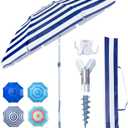Tempera Heavy Duty High Wind Beach Umbrella with Sand Anchor & Carry Bag|Patio Outdoor Umbrella with Alumininm Frame, Sunshade Umbrella with Push Button Tilt, Ideal for Travel Garden Lawn Poolside Backyard, UPF 60+ (Blue White Stripe)
