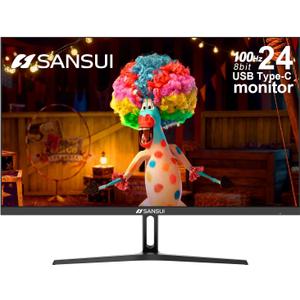 SANSUI Monitor de computadora USB tipo C de 24 pulgadas, 100 Hz, monitor de computadora FHD 1080P, HDMI, FreeSync, HDR, conector de auriculares, inclinacin ergonmica para el hogar y la oficina
